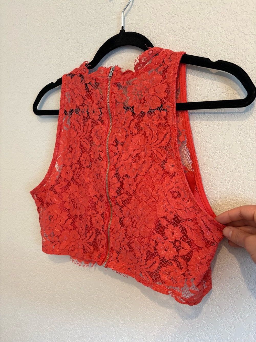 Topshop Coral Lace Crop Top Sleeveless High Neck US 12 - Picture 11 of 13